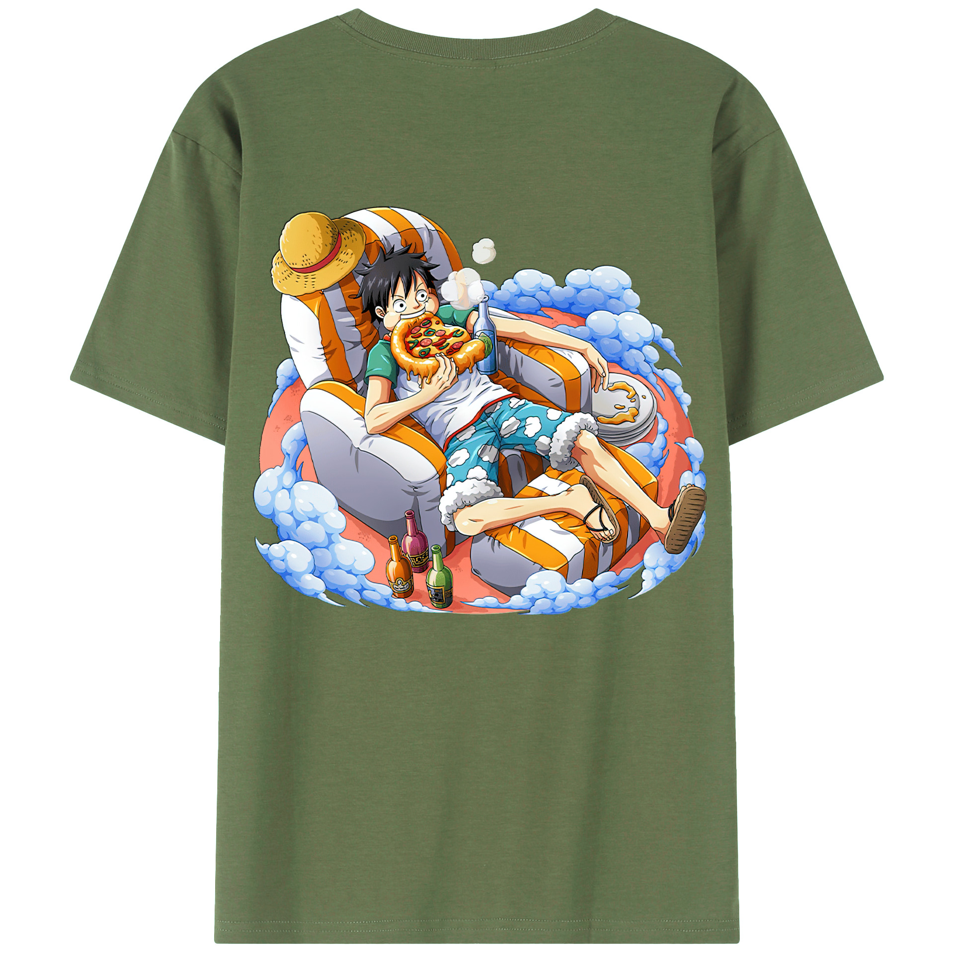 ワンピース モンキー・D・ルフィ ONE PIECE Monkey D. Luffy 綿100％ メンズ半袖Tシャツ（バックプリント） 通気性